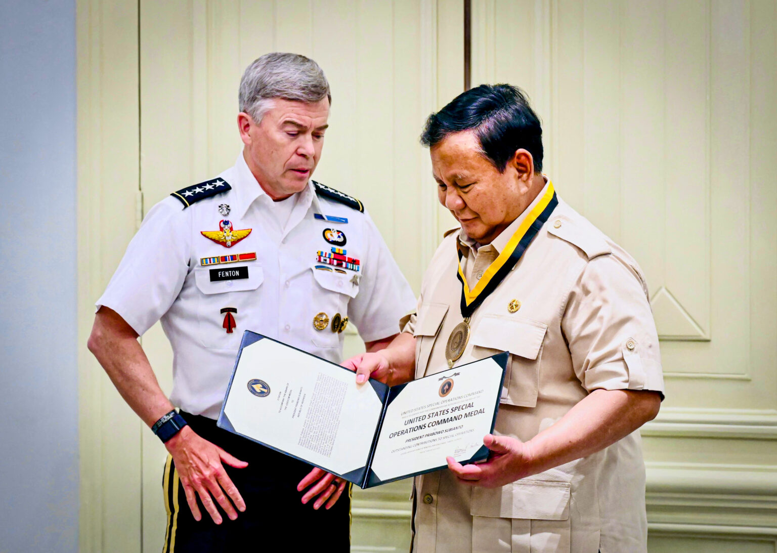Prabowo Terima Medali Kehormatan dari Komando Operasi Khusus AS 